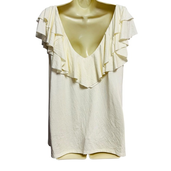 Rachel Pally Amber Top Plus Size 2X Ivory Ruffle V-Neck NWT $167 Modal Blend - Picture 12 of 14